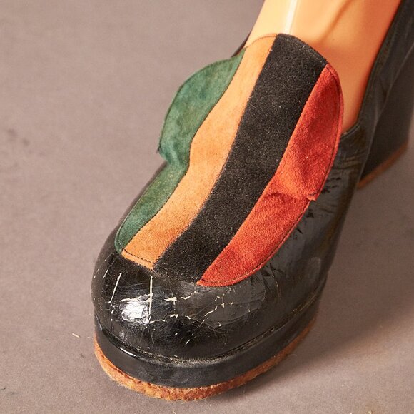 1970s Chunks Platform Suede Strip Loafer Heels - Picture 9 of 14